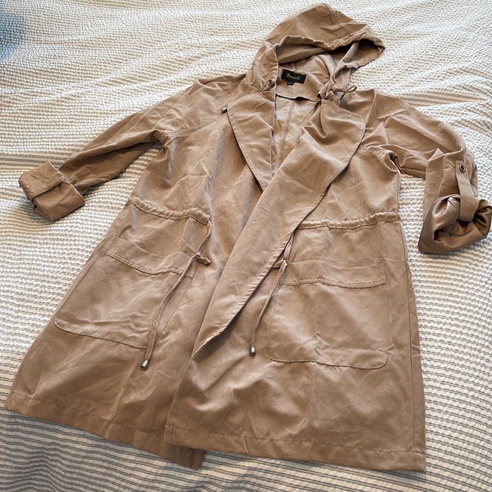 Becaal long hooded peach skin jacket